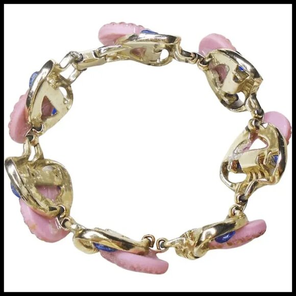 Pink Bracelet with Blue Rhinestone Bracelet One of a Kind Collage Art - Picture 3 of 10